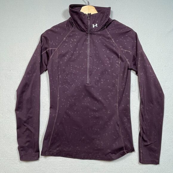 Under Armour ColdGear 1/4 Zip Pullover Women Small Purple‎ Camo Print Fitted - Picture 1 of 9
